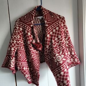 CAbi Red and Cream Patterned Sweater/Shrug